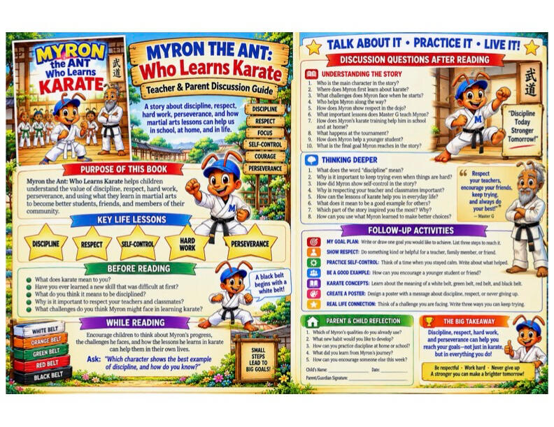 Myron the Ant - Who Chose His Own Path - Parent & Teacher Guide Colorful parent and teacher discussion guide for Myron the Ant who Chose His Own Path