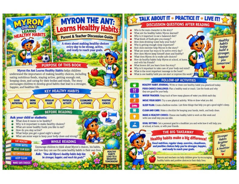 Myron the Ant - Who Chose His Own Path - Parent & Teacher Guide Colorful parent and teacher discussion guide for Myron the Ant who Chose His Own Path